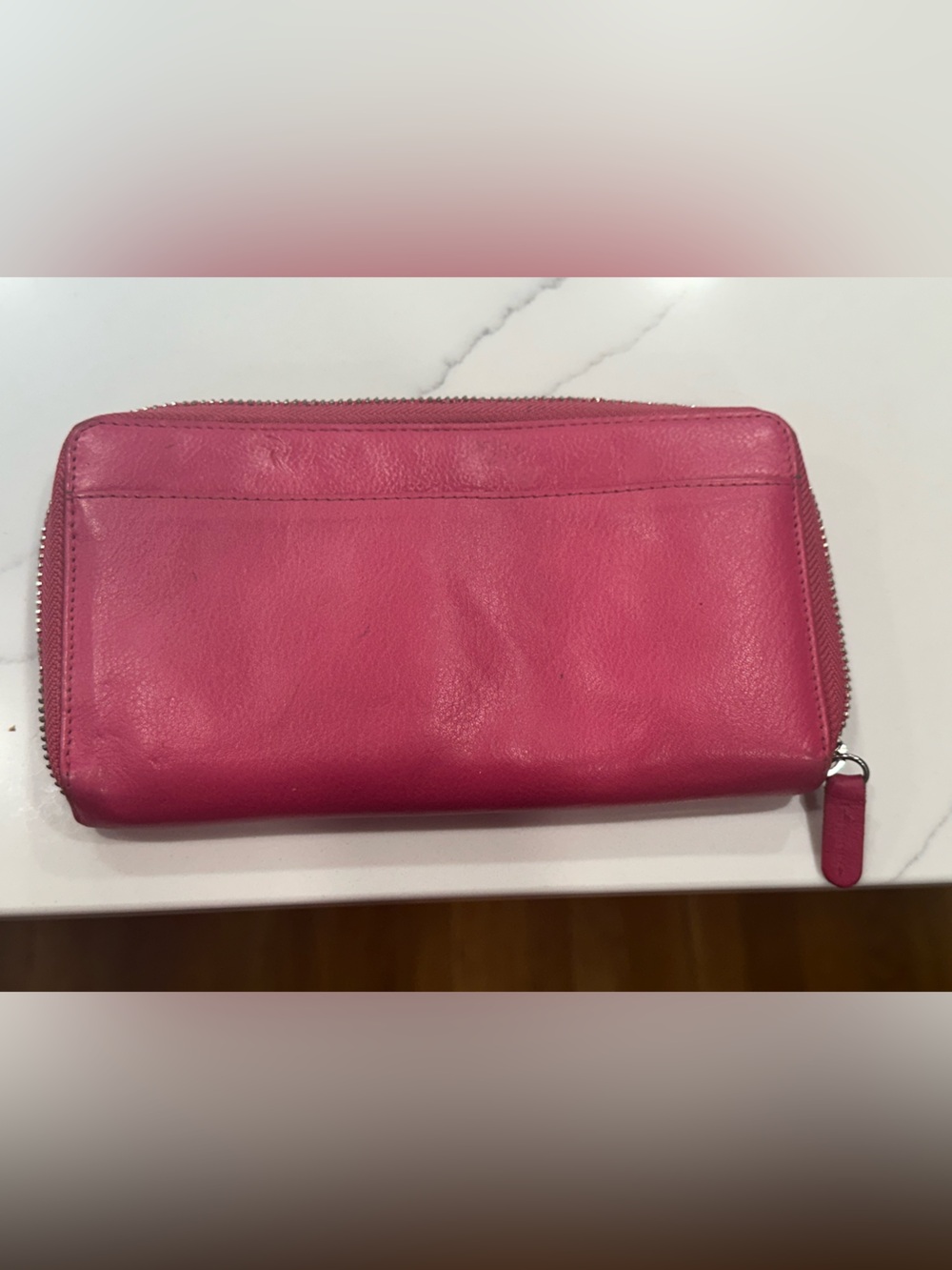 Barney’s Pink Leather Zip-Around Wallet preppy quiet luxury